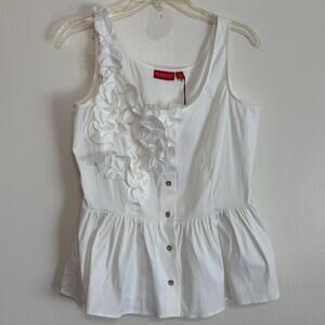 New York & Company White Sleeveless Floral Applique Blouse Size 8 NWT